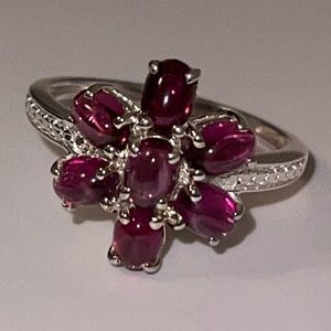 Sterling Silver Dark Pink Flower Tourmaline 925 Ring
